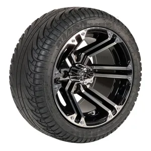 12" Terminator Black and Machined Aluminum Golf Cart Wheels and 215/35-12 Low-Profile Golf Cart Tires Combo - Set of 4