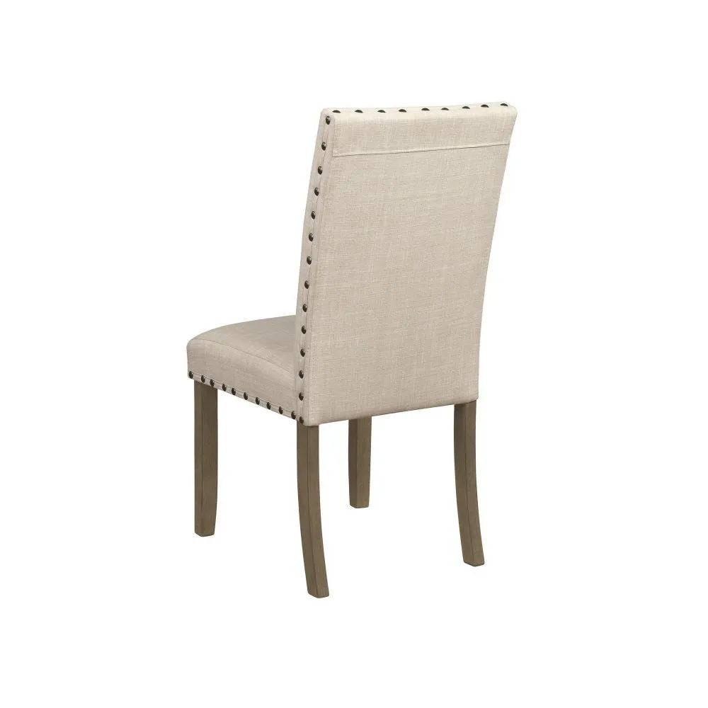 19 Inch Beige Fabric Dining Chair, Set of 2, Rustic Brown, Nailhead Trim By Casagear Home