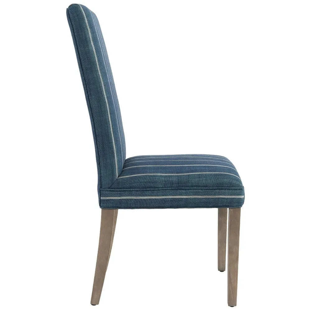 19 Inch Parson Style Dining Chair, Fabric, Stripes, Set of 2, Blue, Brown By Casagear Home