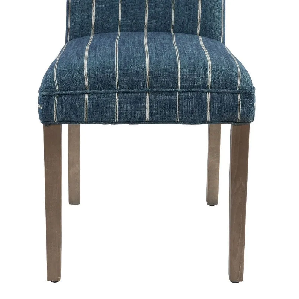 19 Inch Parson Style Dining Chair, Fabric, Stripes, Set of 2, Blue, Brown By Casagear Home