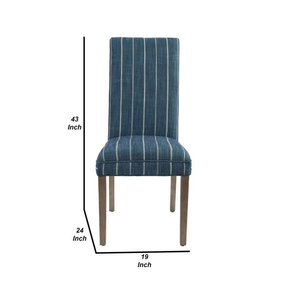 19 Inch Parson Style Dining Chair, Fabric, Stripes, Set of 2, Blue, Brown By Casagear Home