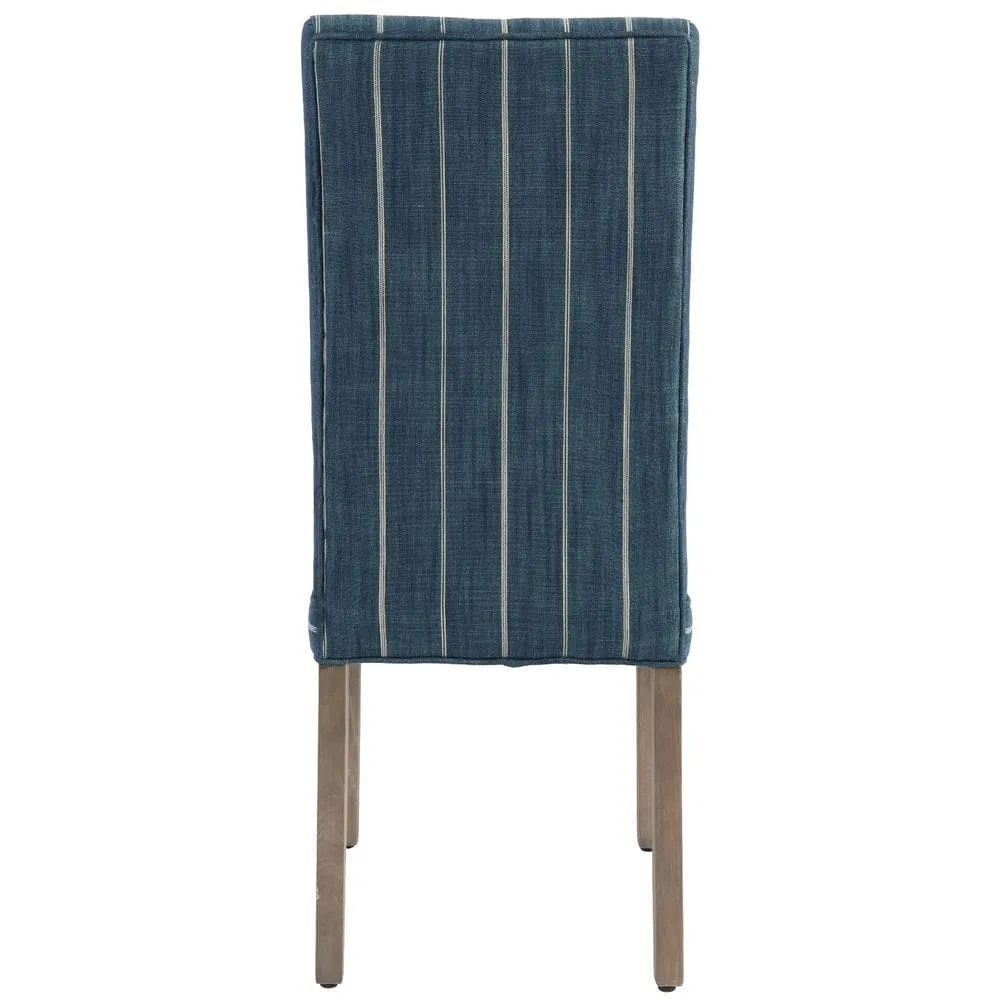 19 Inch Parson Style Dining Chair, Fabric, Stripes, Set of 2, Blue, Brown By Casagear Home