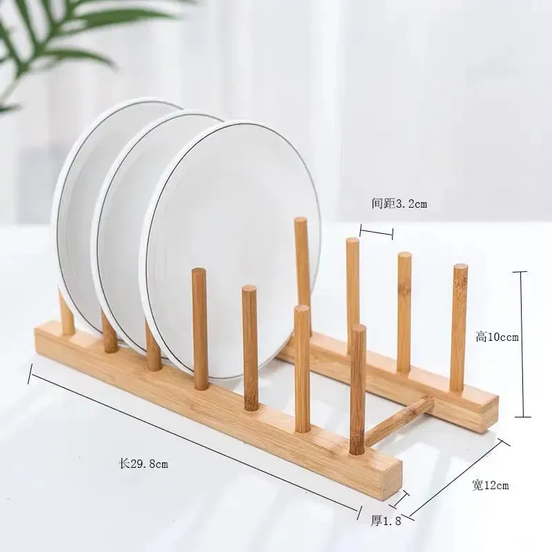 2 PCS Bamboo Wooden Plate Holder Dish Rack Drainer Drying Bowls Rack Stand BKW07