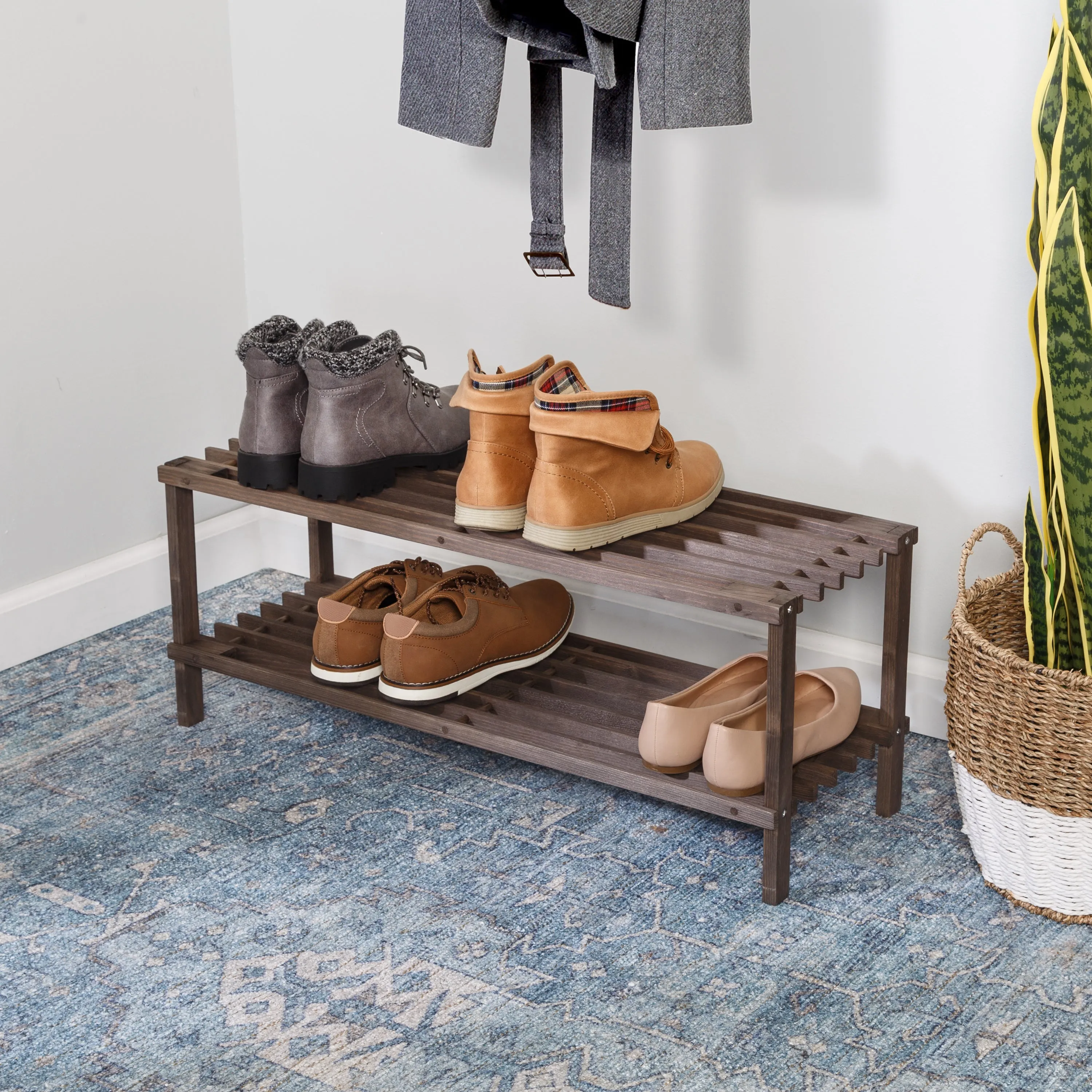 2-Tier Wood Shoe Rack