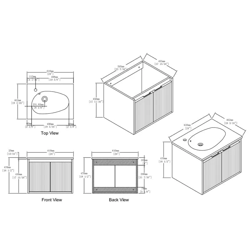 24" Floating Small Bathroom Vanity with Drop-Shaped Resin Sink