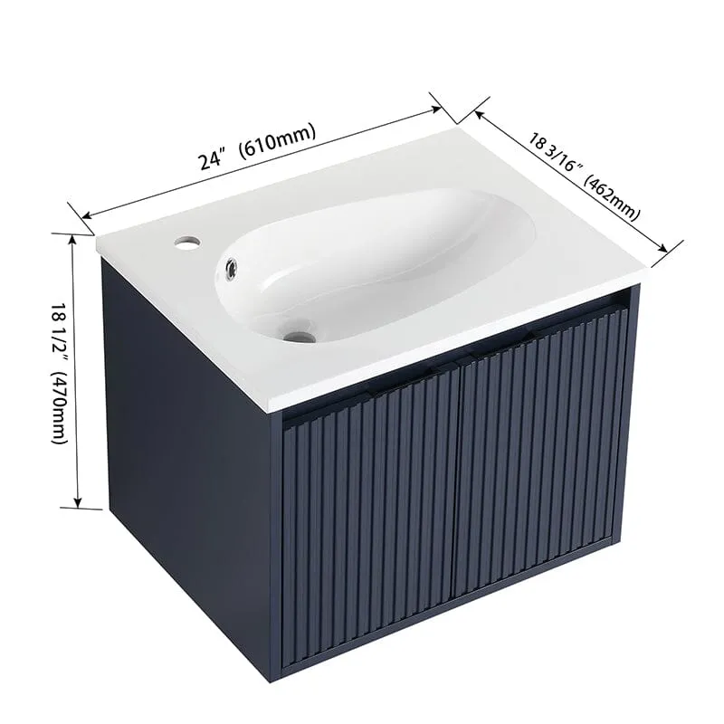 24" Floating Small Bathroom Vanity with Drop-Shaped Resin Sink