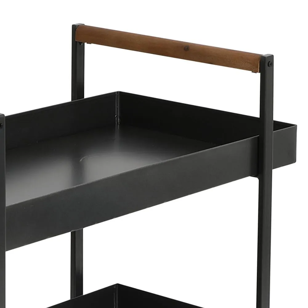 3 Tier Bar Cart with Tray Shelves, Metal Frame, and Raised Edges, Black By The Urban Port