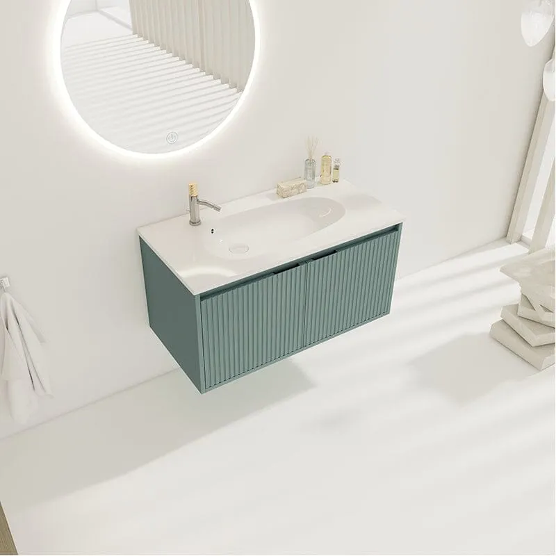 36" Modern Design Floating Bathroom Vanity with Drop-Shaped Resin Sink