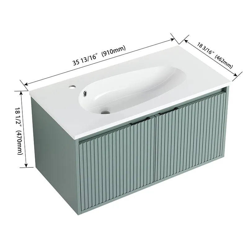 36" Modern Design Floating Bathroom Vanity with Drop-Shaped Resin Sink