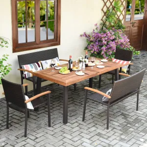 5 Pieces Wicker Patio Dining Set, Patiojoy Outdoor Rattan Backyard Porch Garden Dining Set