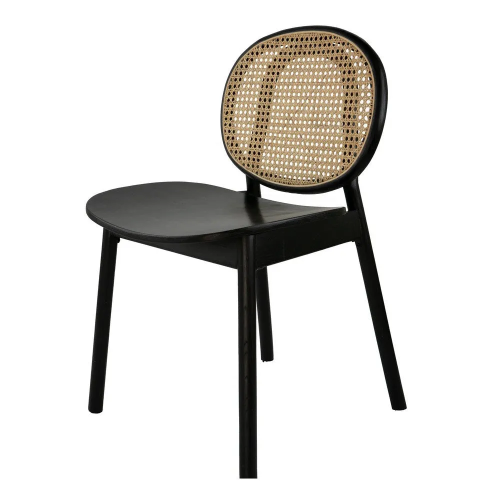 Ada 24 Inch Dining Chair, Cane Rattan Back, Beech Wood, Set of 2, Black By Casagear Home