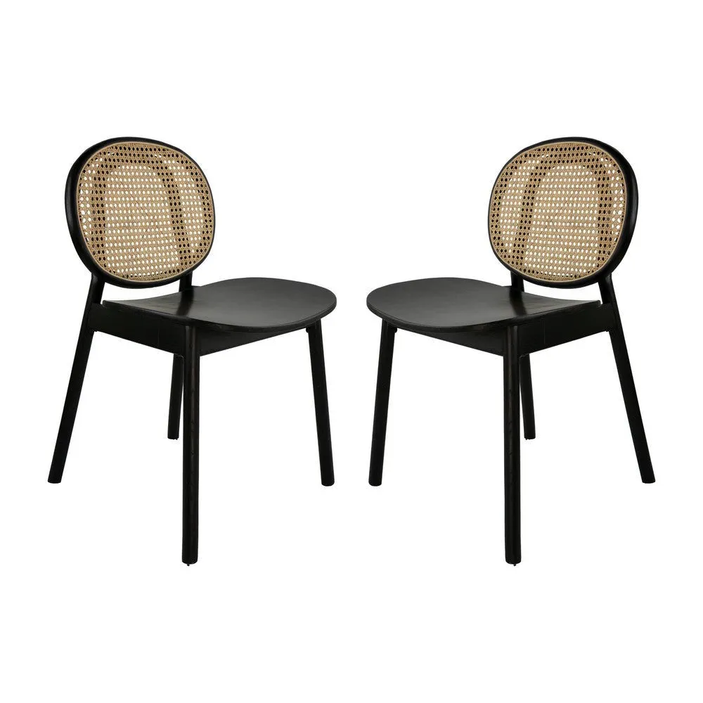 Ada 24 Inch Dining Chair, Cane Rattan Back, Beech Wood, Set of 2, Black By Casagear Home