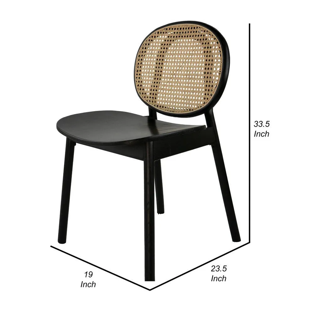 Ada 24 Inch Dining Chair, Cane Rattan Back, Beech Wood, Set of 2, Black By Casagear Home