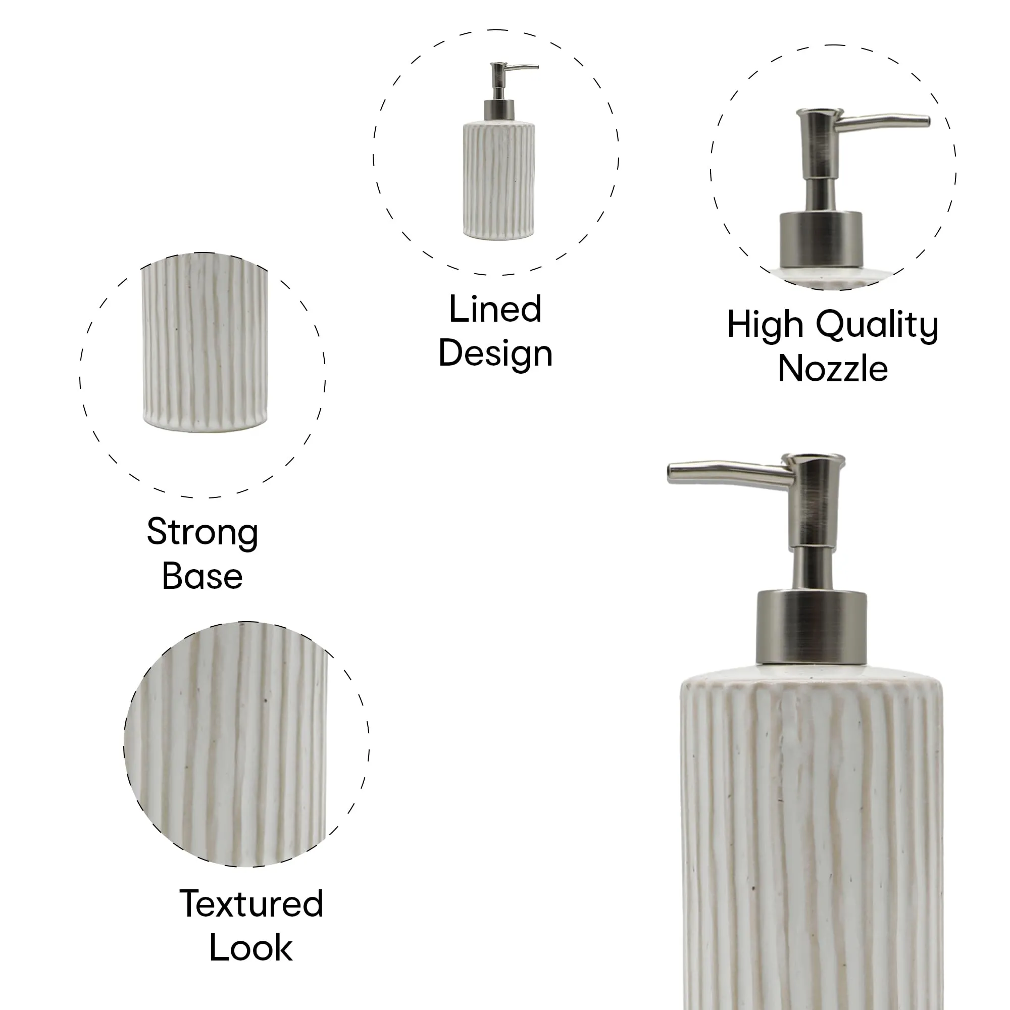 Anko Soap Dispenser Reactive Lined - Stylish Ceramic Bath Accessory Set | Durable Plastic Sprayer | Natural Finish | 18.5x8.2cm