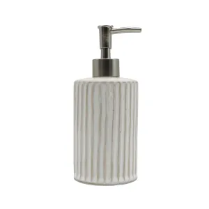 Anko Soap Dispenser Reactive Lined - Stylish Ceramic Bath Accessory Set | Durable Plastic Sprayer | Natural Finish | 18.5x8.2cm