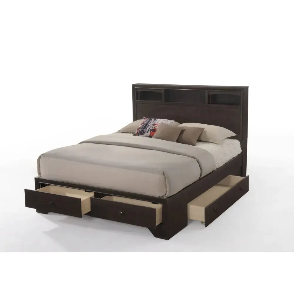 Arleth Queen Bed w/Bookcase Headboard, Espresso