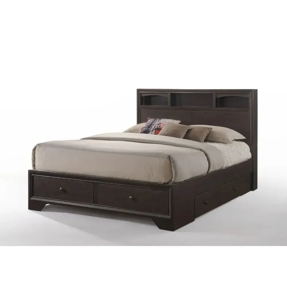 Arleth Queen Bed w/Bookcase Headboard, Espresso