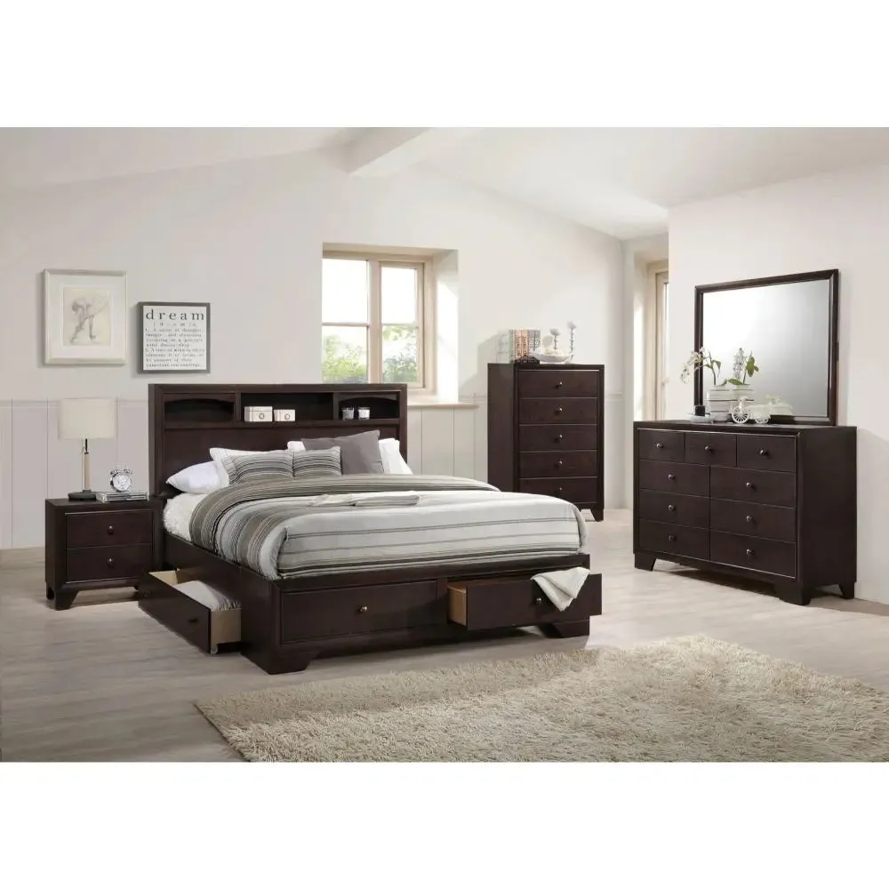 Arleth Queen Bed w/Bookcase Headboard, Espresso