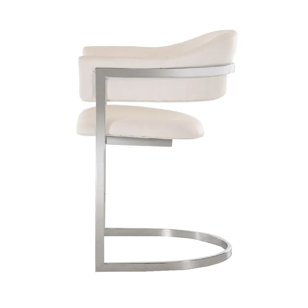 Ava Modern Dining Chair, Metal Cantilever Base, White Faux Leather, Chrome By Casagear Home