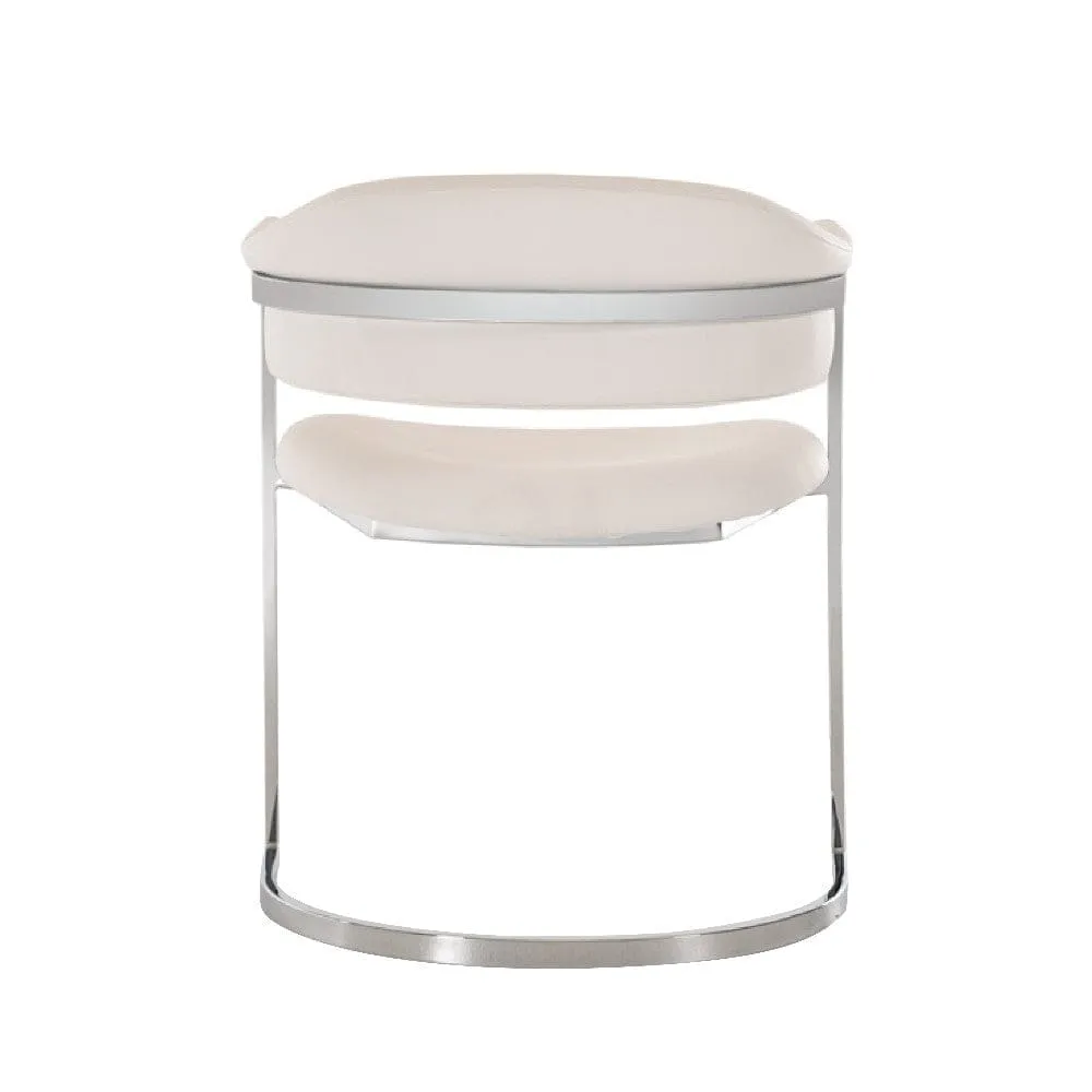 Ava Modern Dining Chair, Metal Cantilever Base, White Faux Leather, Chrome By Casagear Home