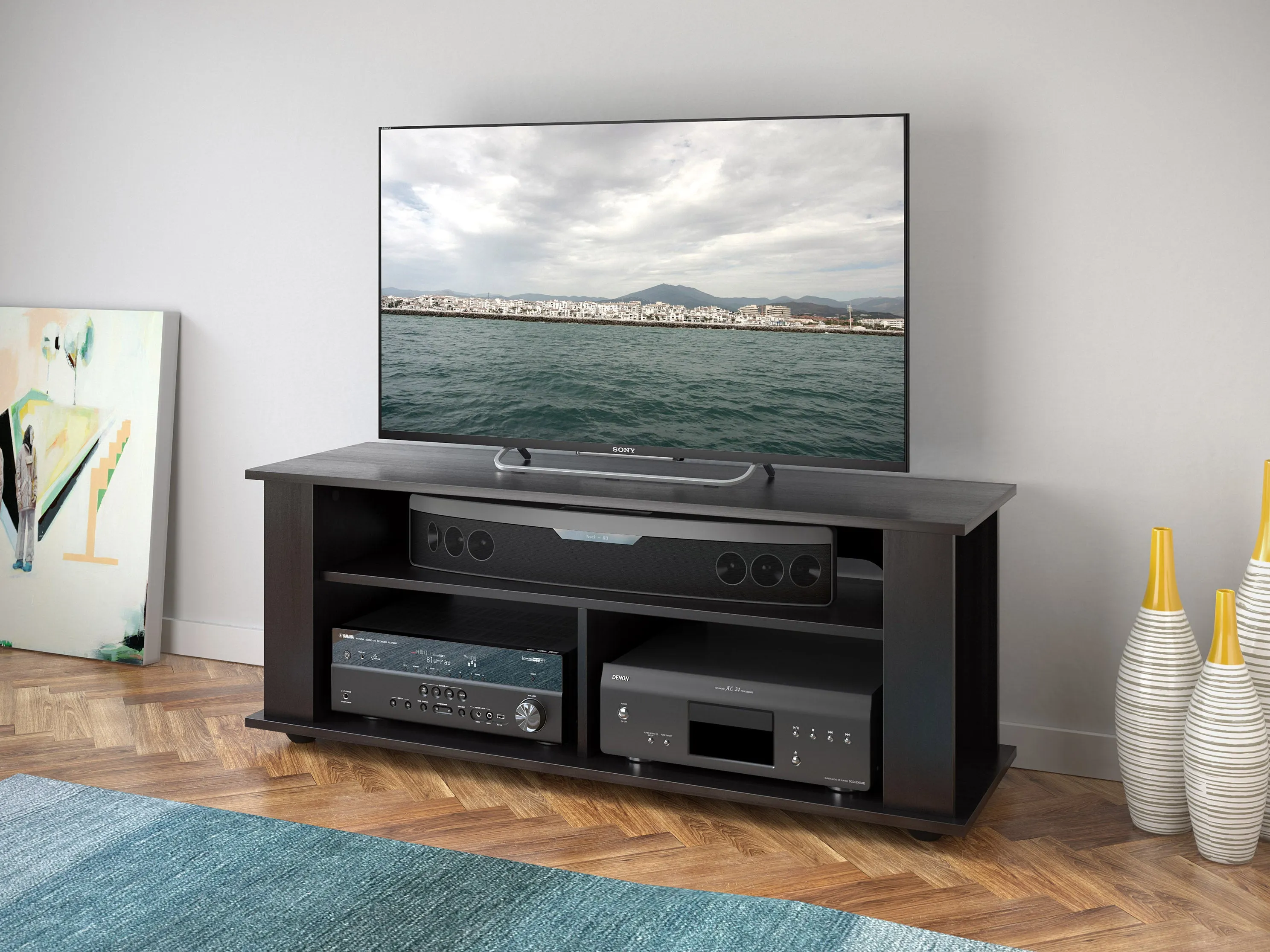 Black Wood TV Stand, TVs up to 55"