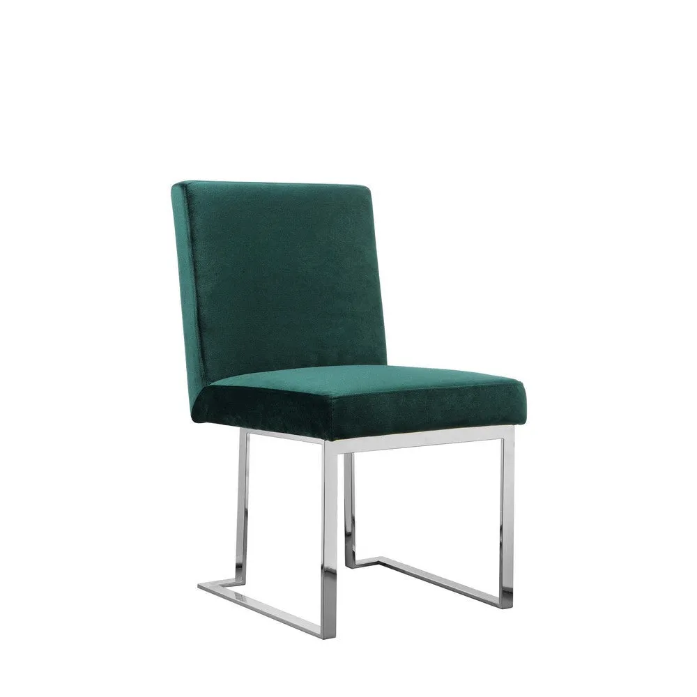 Boly 19 Inch Dining Chair, Set of 2, Green Velvet, Foam, Chrome Steel Base By Casagear Home