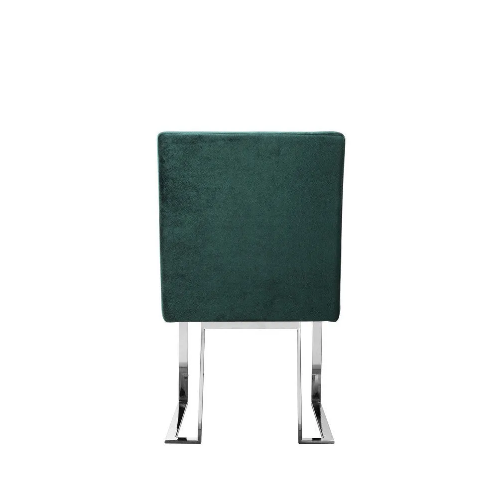 Boly 19 Inch Dining Chair, Set of 2, Green Velvet, Foam, Chrome Steel Base By Casagear Home