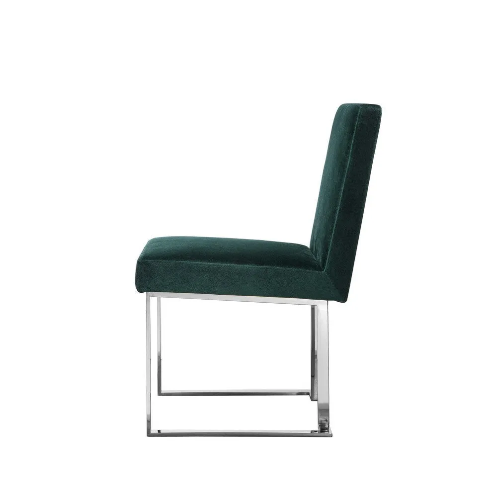 Boly 19 Inch Dining Chair, Set of 2, Green Velvet, Foam, Chrome Steel Base By Casagear Home