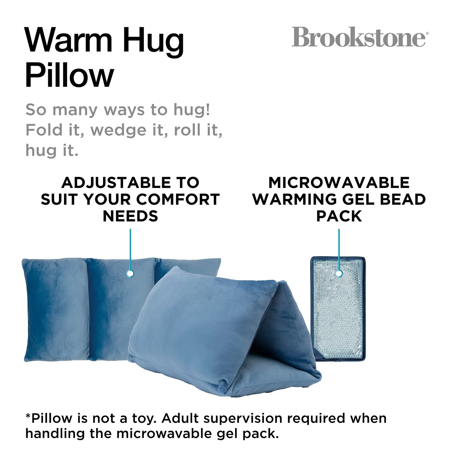 Brookstone HUG'ZZZ Pillow Versatile Pillow With Warming Feature