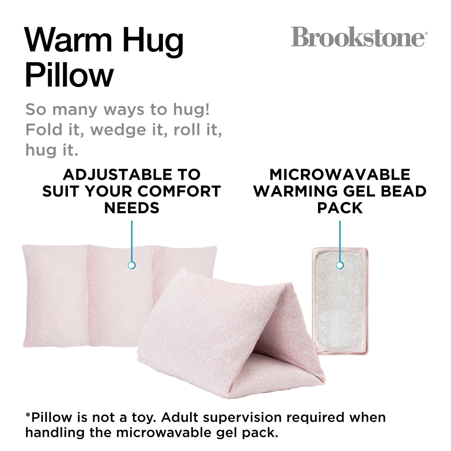 Brookstone HUG'ZZZ Pillow Versatile Pillow With Warming Feature