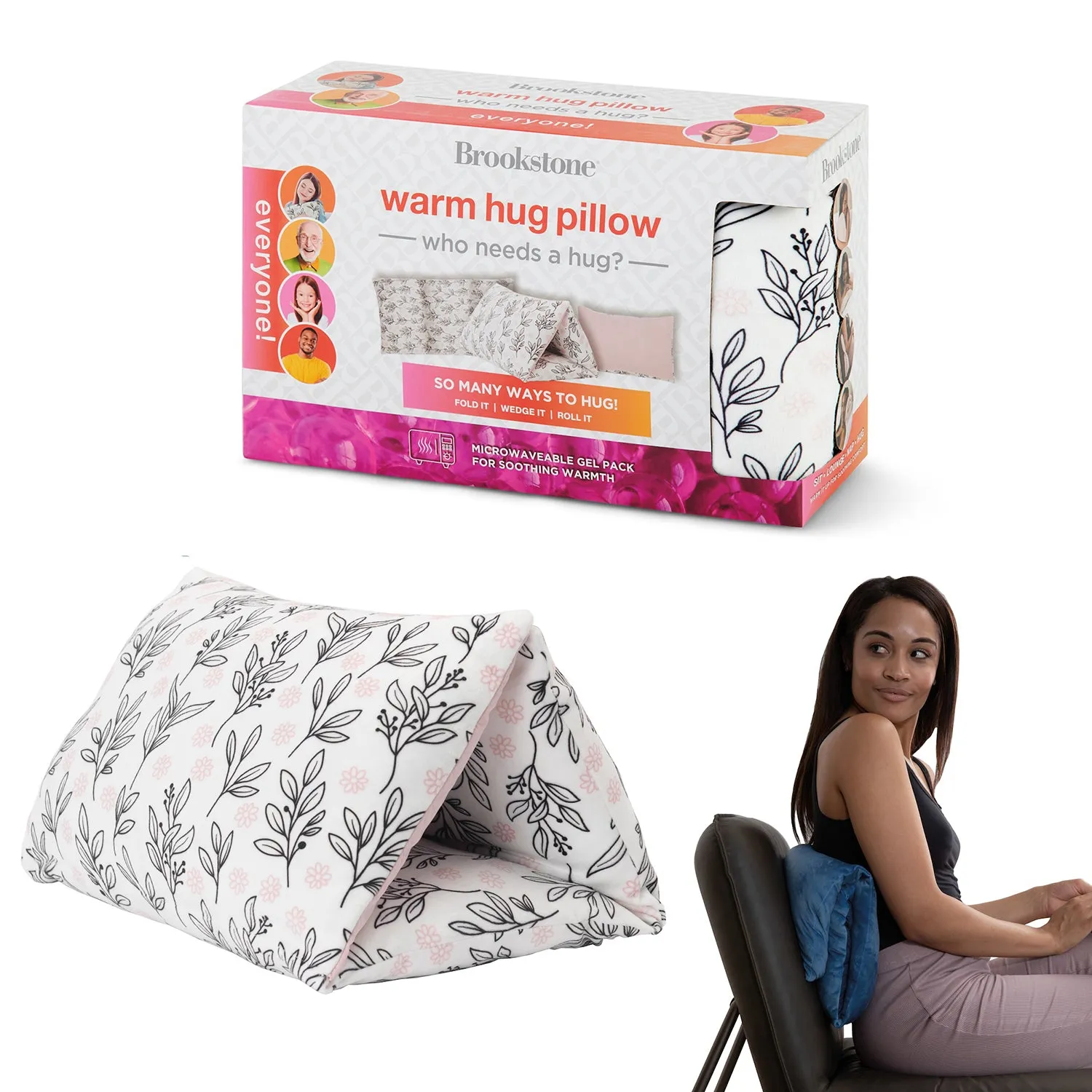 Brookstone HUG'ZZZ Pillow Versatile Pillow With Warming Feature