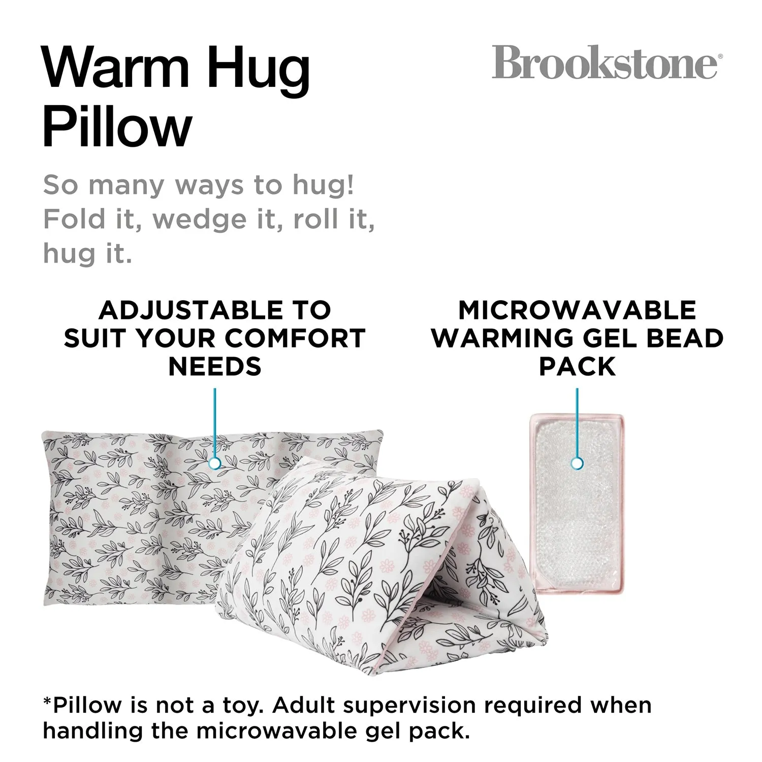 Brookstone HUG'ZZZ Pillow Versatile Pillow With Warming Feature