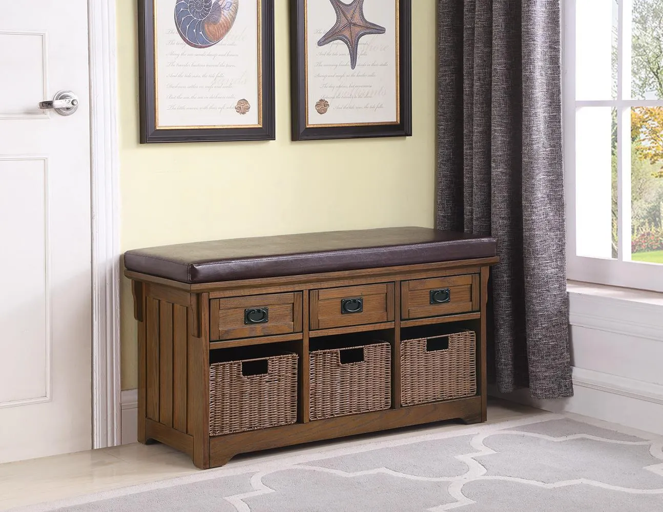 Brown - 42" 3-drawer Storage Bench Brown