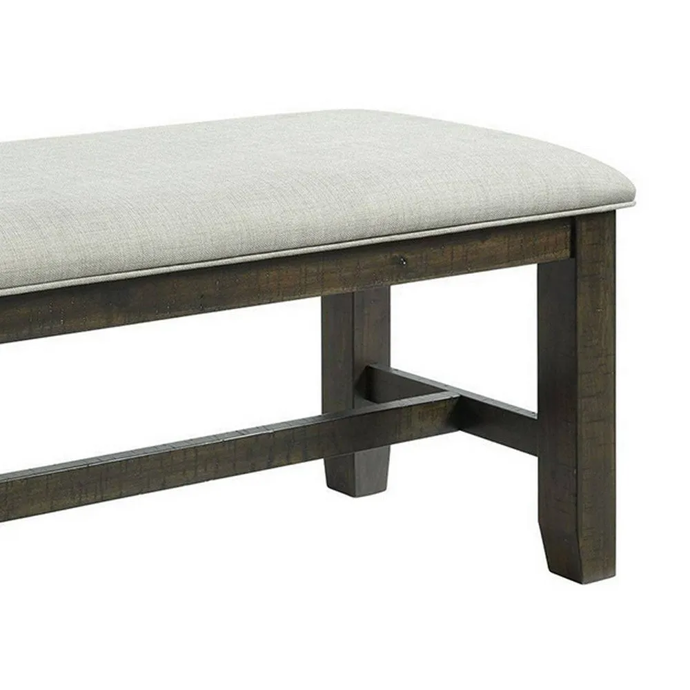 Cameron 50 Inch Bench, Brown Wood Frame, Gray Poly Linen Upholstery By Casagear Home