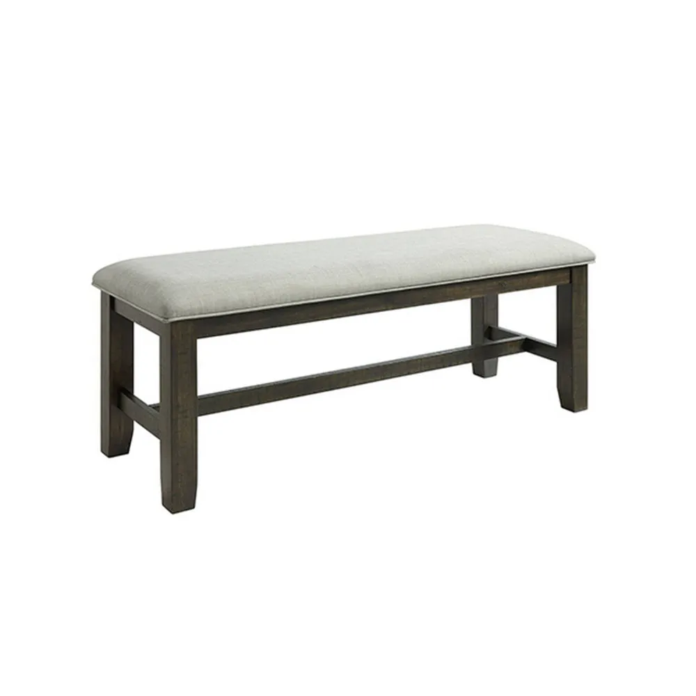 Cameron 50 Inch Bench, Brown Wood Frame, Gray Poly Linen Upholstery By Casagear Home