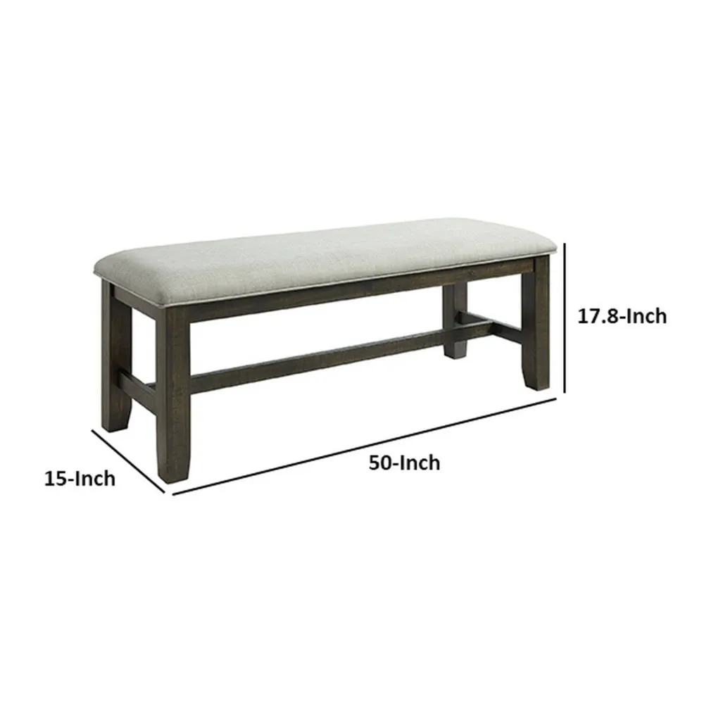 Cameron 50 Inch Bench, Brown Wood Frame, Gray Poly Linen Upholstery By Casagear Home