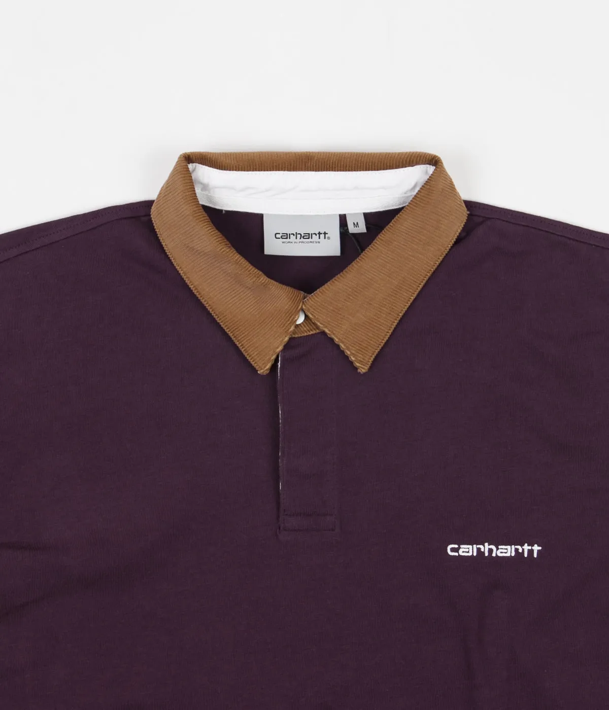 Carhartt Cord Rugby Long Sleeve Polo Shirt - Boysenberry / Hamilton Brown / White