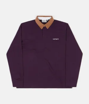 Carhartt Cord Rugby Long Sleeve Polo Shirt - Boysenberry / Hamilton Brown / White