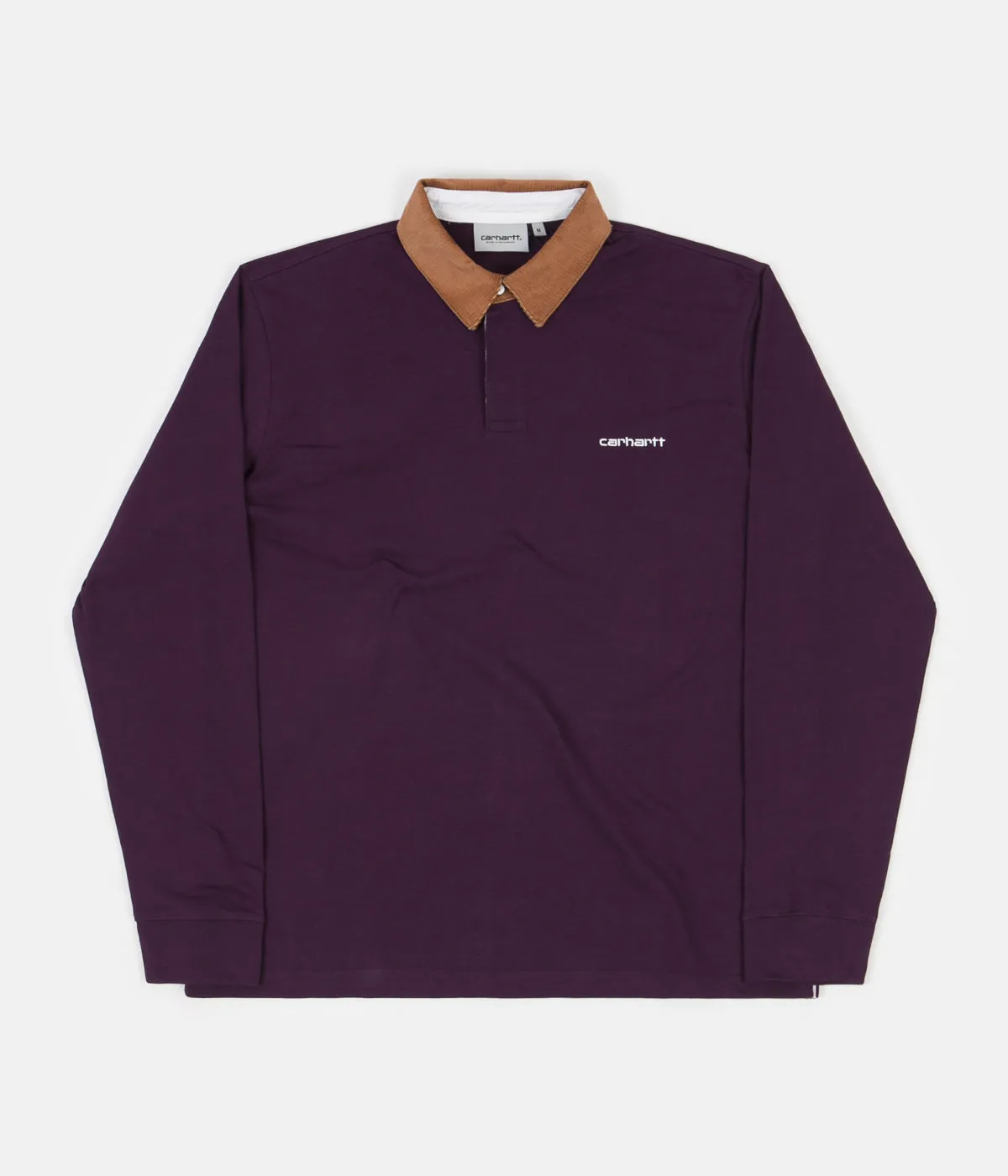 Carhartt Cord Rugby Long Sleeve Polo Shirt - Boysenberry / Hamilton Brown / White