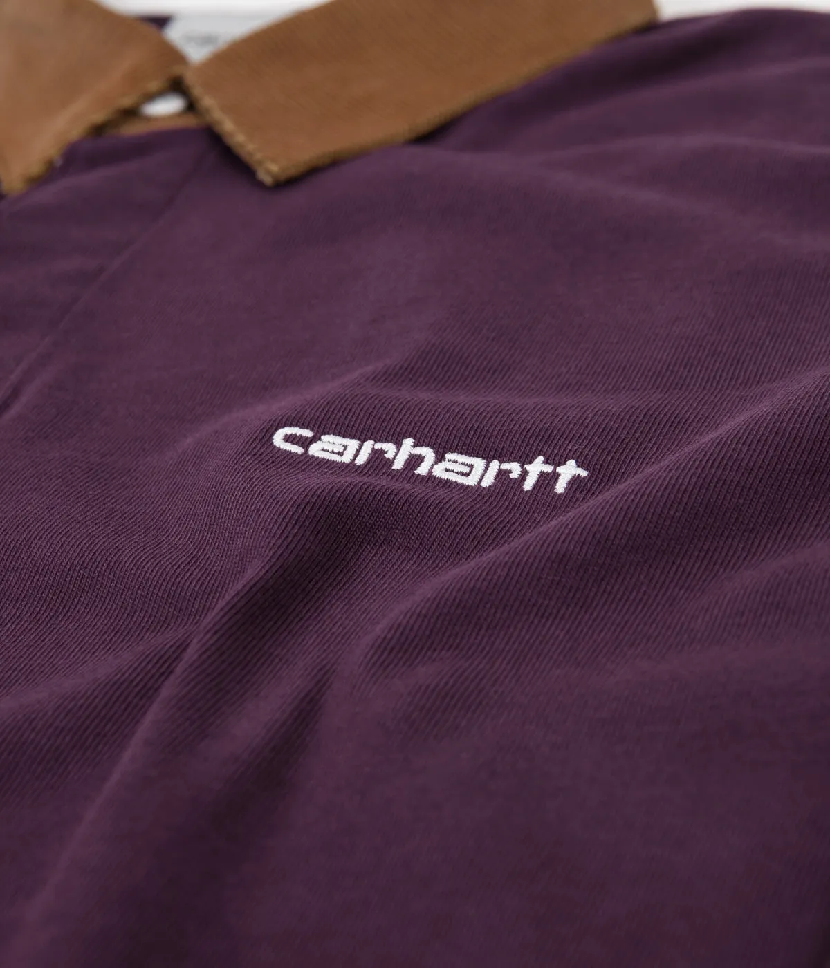 Carhartt Cord Rugby Long Sleeve Polo Shirt - Boysenberry / Hamilton Brown / White