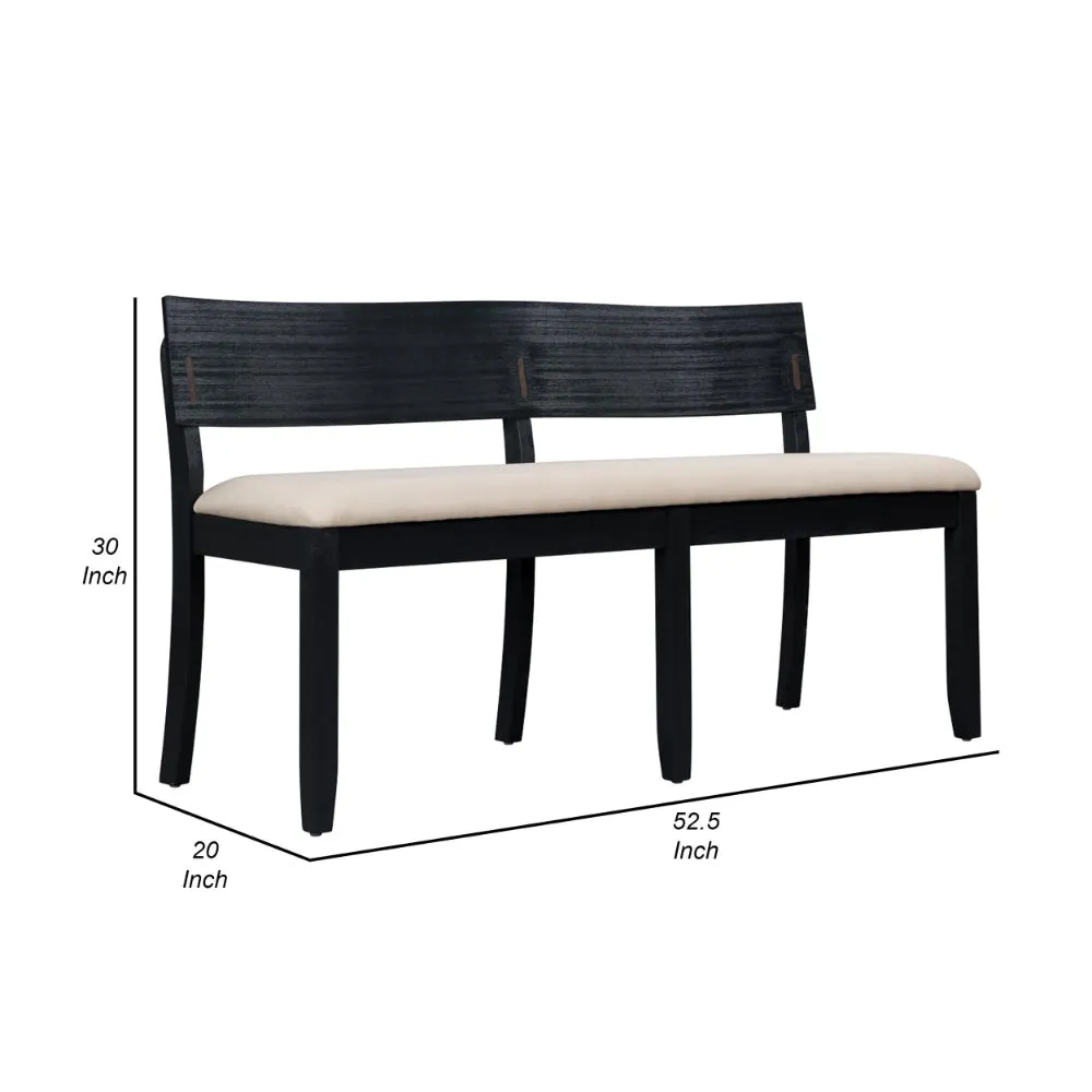 Celi 53 Inch Dining Bench, Cream Fabric Seat, Matte Black Wood Frame By Casagear Home