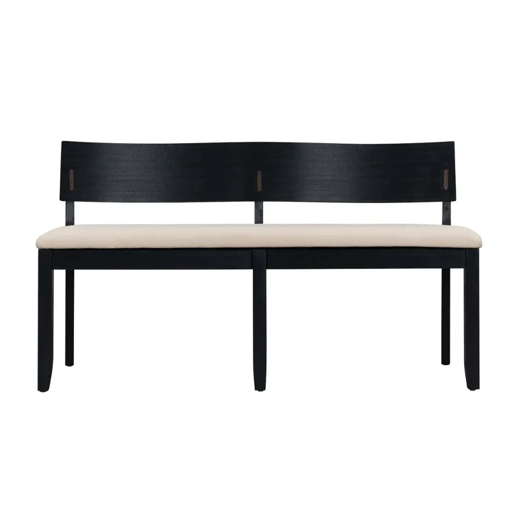 Celi 53 Inch Dining Bench, Cream Fabric Seat, Matte Black Wood Frame By Casagear Home