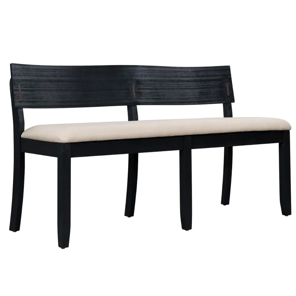 Celi 53 Inch Dining Bench, Cream Fabric Seat, Matte Black Wood Frame By Casagear Home