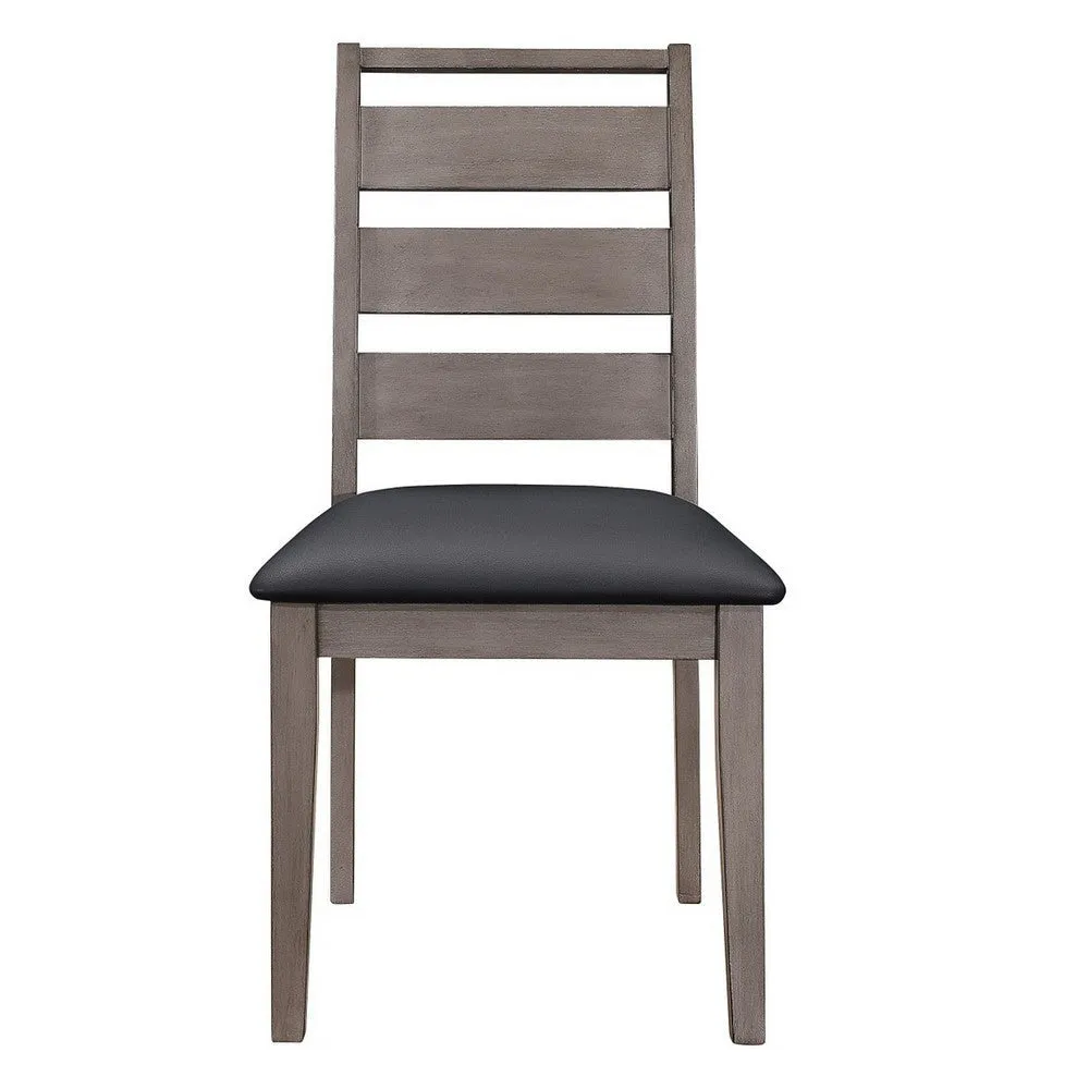 Dereck 24 Inch Set of 2 Side Dining Chairs, Black Faux Leather, Ladder Back By Casagear Home