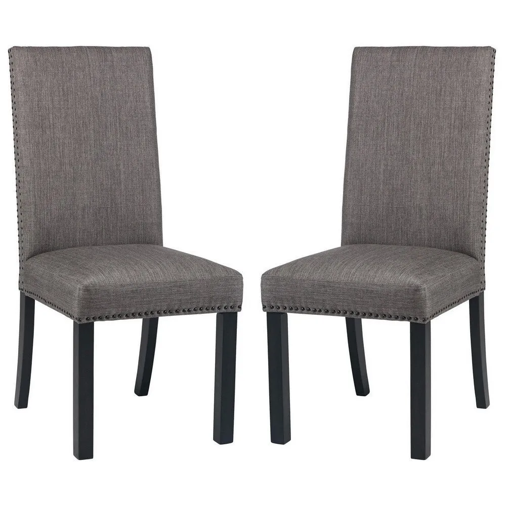 Dining Chair with Nailhead Trim and Fabric Seat, Set of 2, Gray By Casagear Home