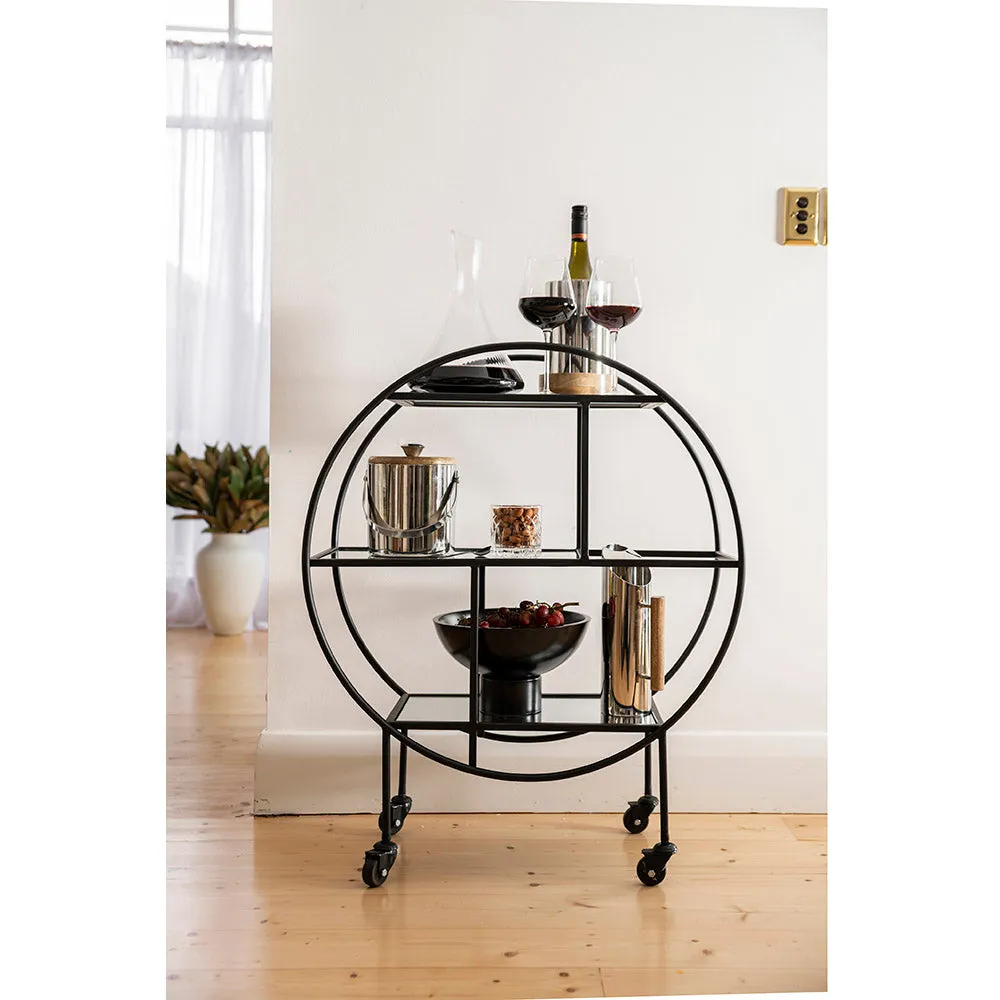 DRINKS TROLLEY Iron Round Black 80x70x30cm