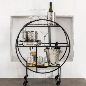 DRINKS TROLLEY Iron Round Black 80x70x30cm