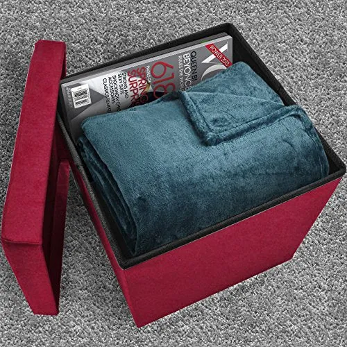 Faux Suede Storage Ottoman Cube