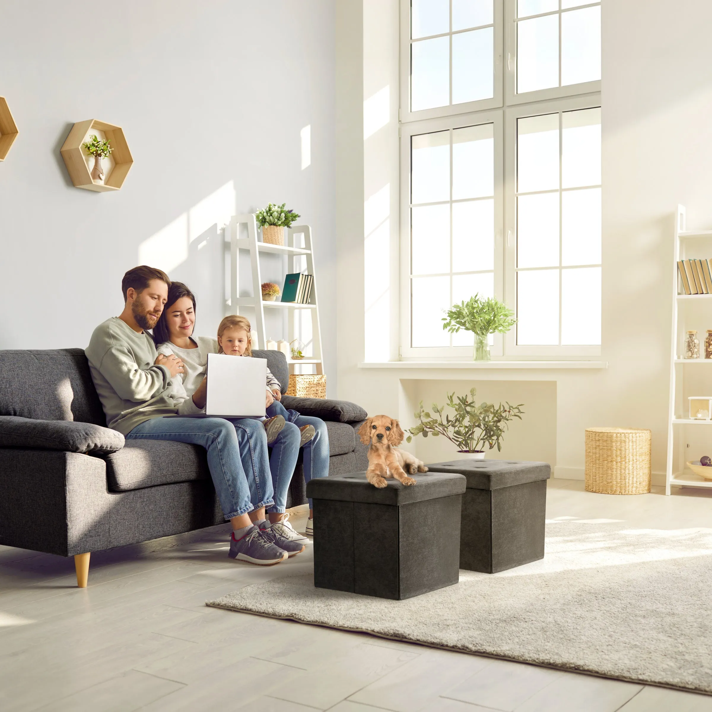 Faux Suede Storage Ottoman Cube