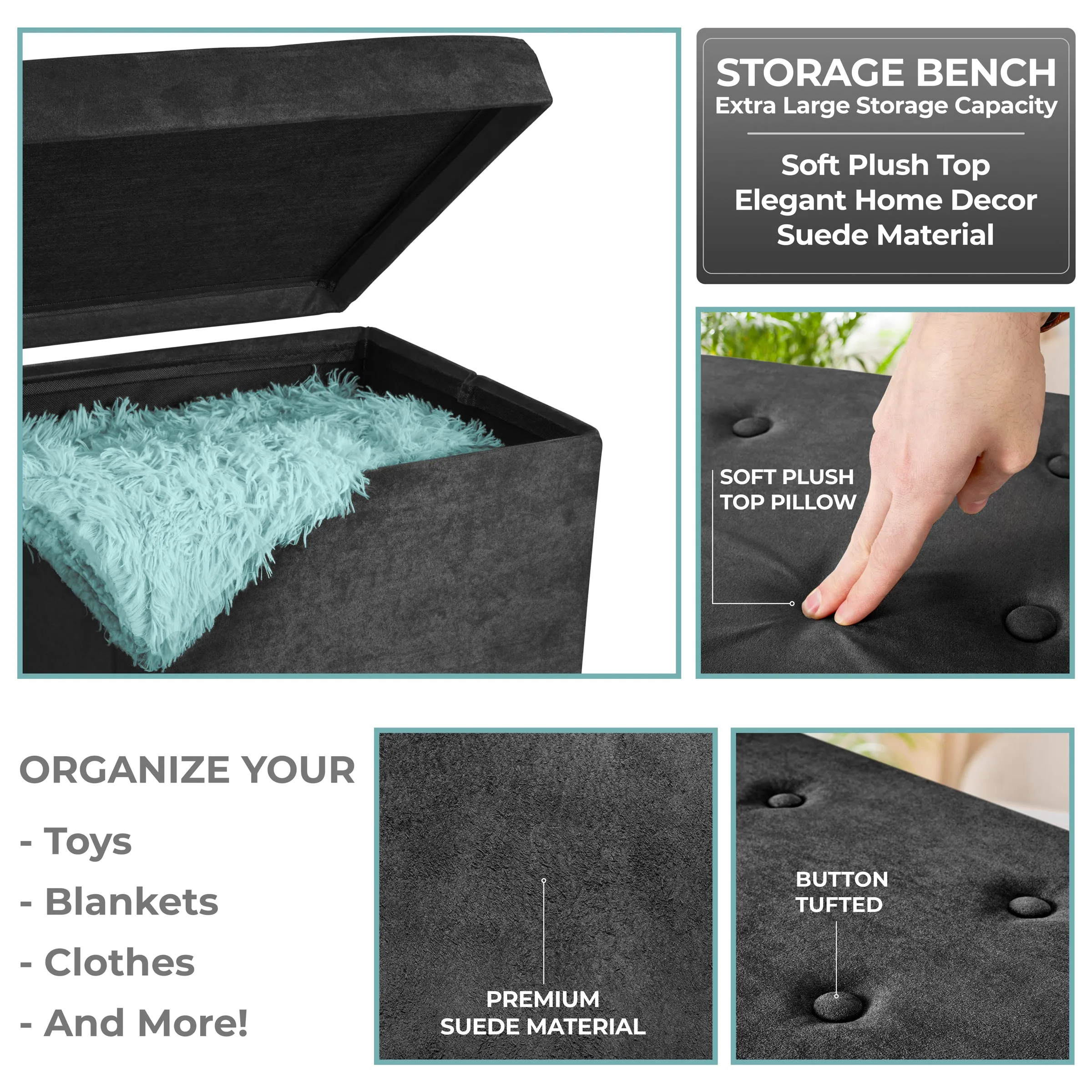 Faux Suede Storage Ottoman Cube